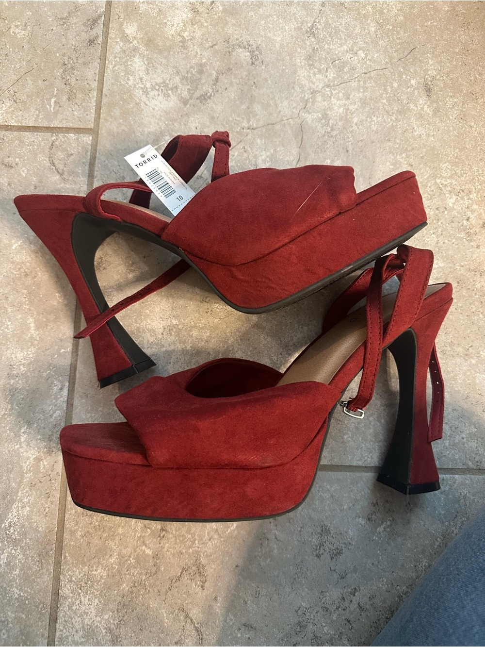 torrid Red Suede Platform Slingback Heels with Sculpted Heel
